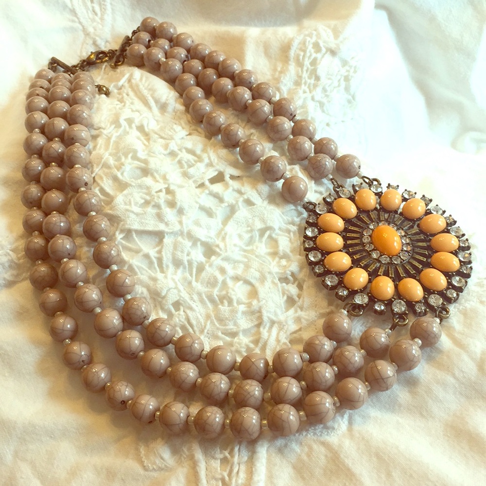 Multistrand Beaded Statement Necklacew/largePendan